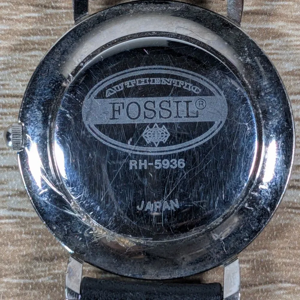 Fossil RH5936 Stainless Steel Quartz Watch Black Leather Band Japan